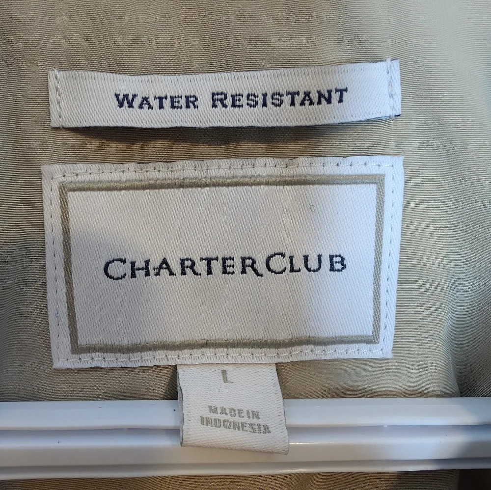 CharterClub Zip Up Water Resistant Beige Tan Rain Utility Jacket Woman Large - Picture 3 of 8